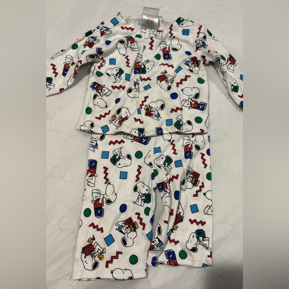 Vintage Peanuts Snoopy Baby White Snoopy Print Kids Pajama Set - Peanuts Design